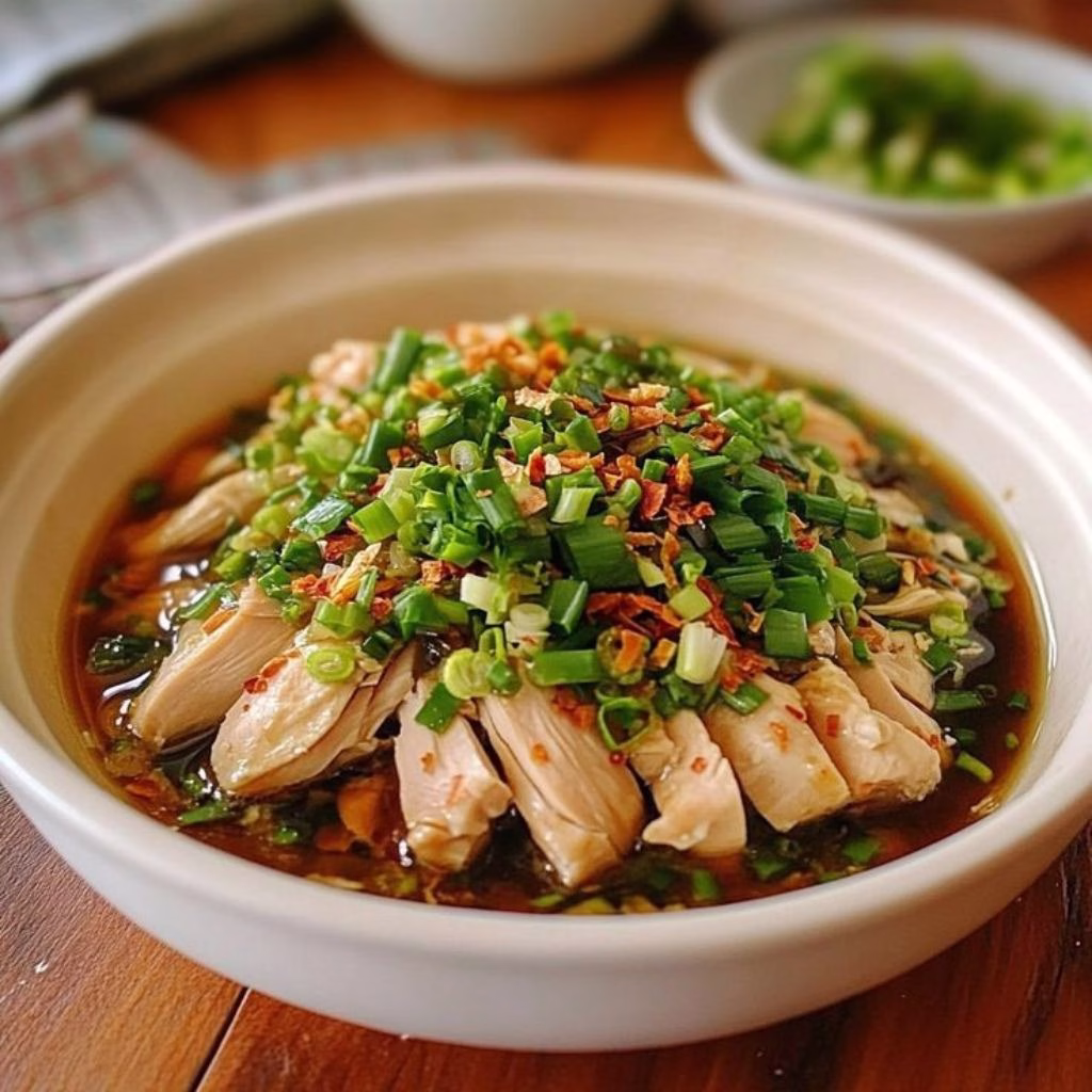 Poached Chicken with Scallion Ginger Sauce Recipe