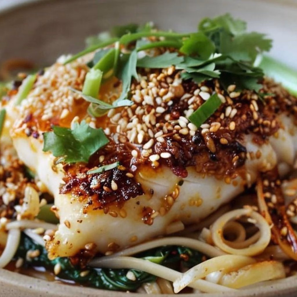 Sesame-Crusted Cod with Ginger Noodles Recipe