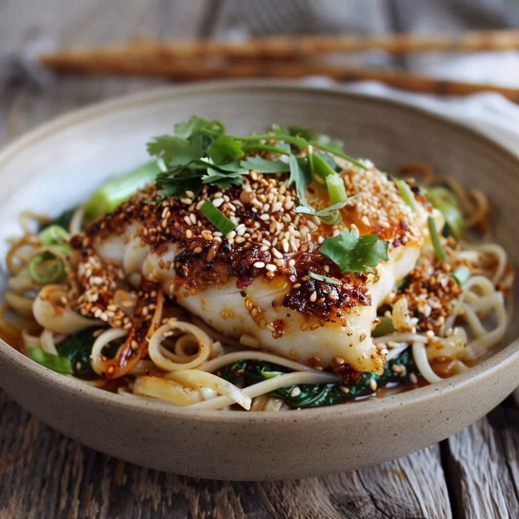 Sesame-Crusted Cod with Ginger Noodles Recipe