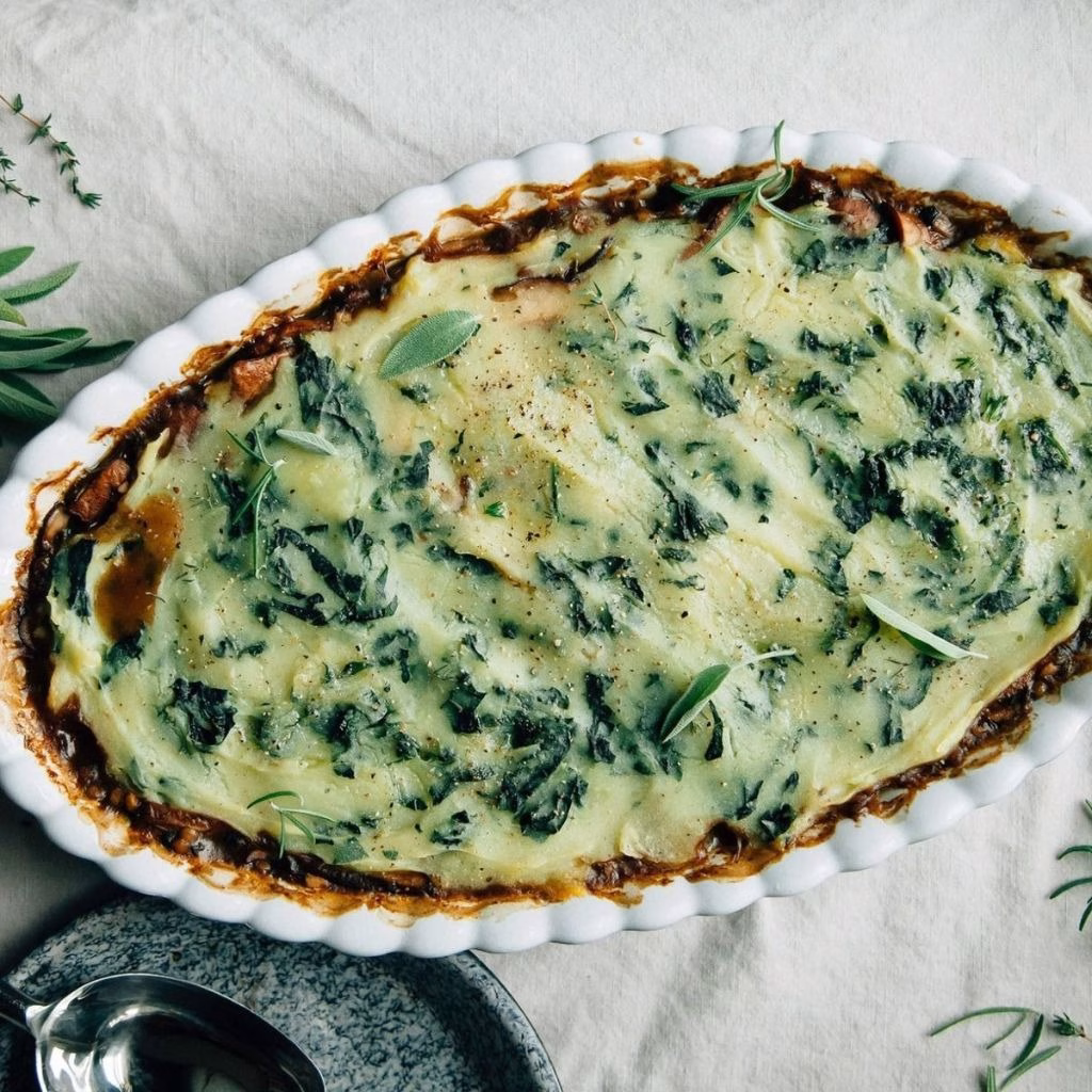 Mushroom Gravy Pie with Garlicky Kale Mash Recipe