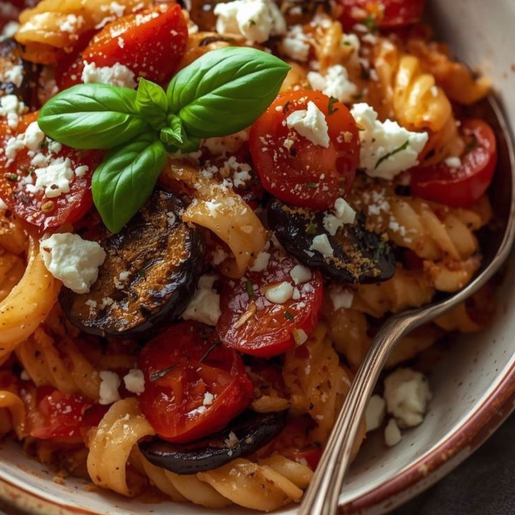 Charred Eggplant Pasta with Tomatoes & Goat Cheese Recipe