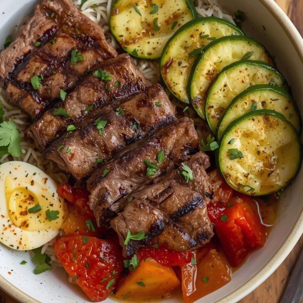 Grilled Steak Bowl with Zucchini Recipe