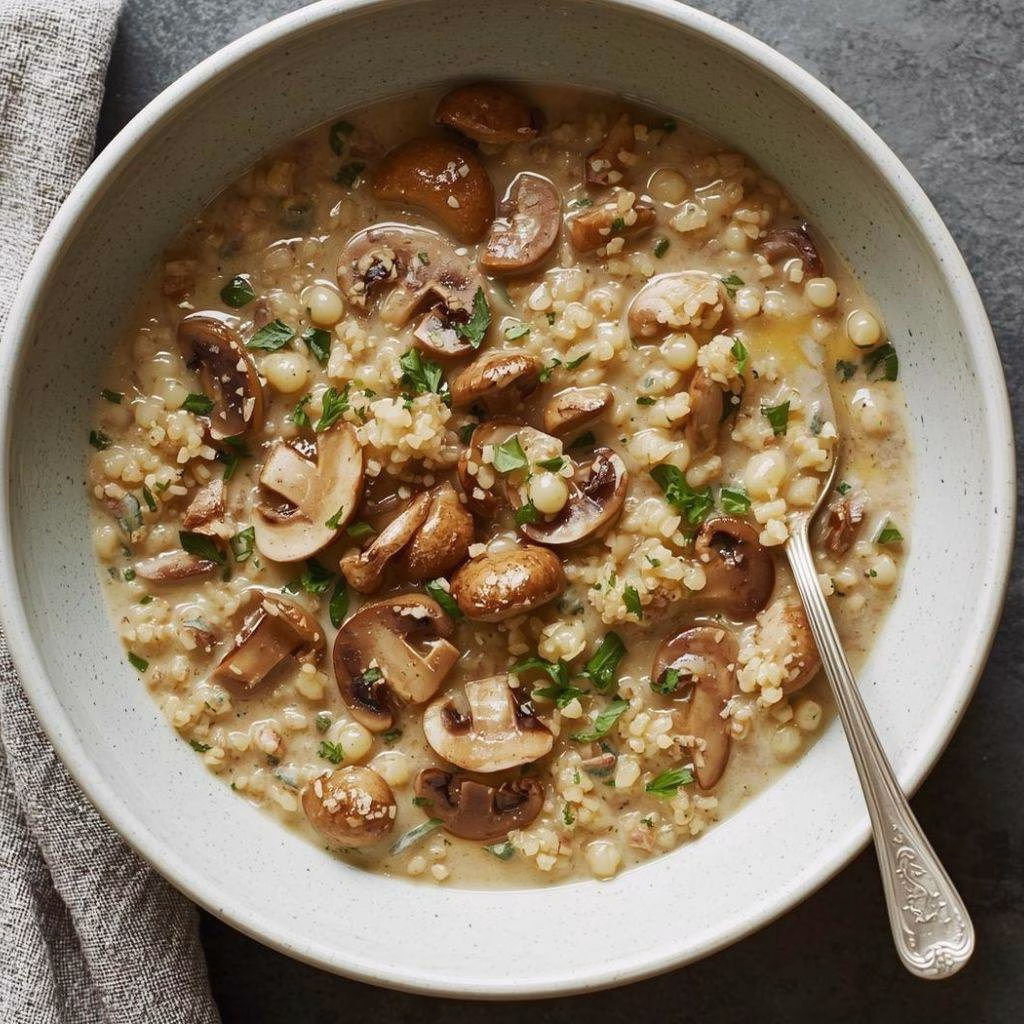 Creamy Mushroom & Pearl Couscous Soup Recipe
