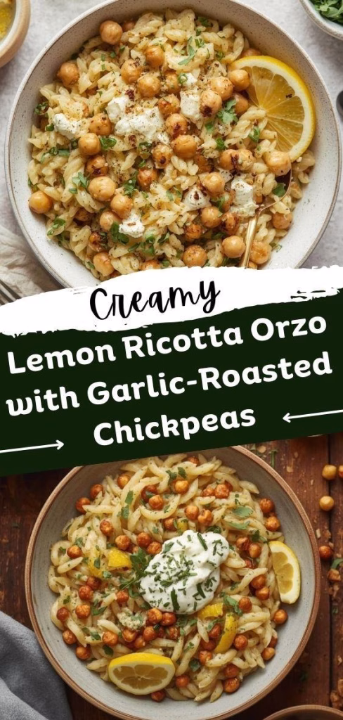 Creamy Lemon Ricotta Orzo with Garlic-Roasted Chickpeas Recipe