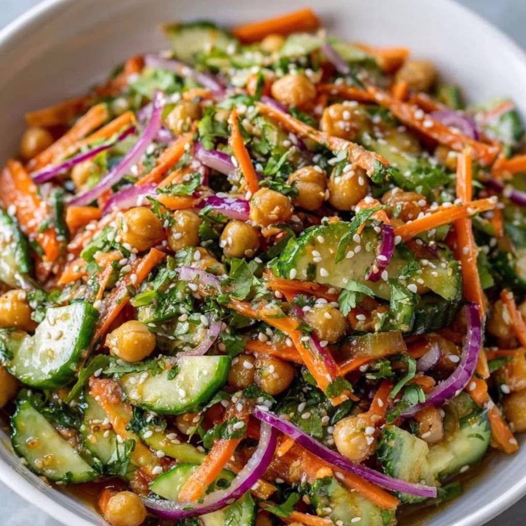 Asian Cucumber and Chickpea Slaw with Sesame Dressing Recipe
