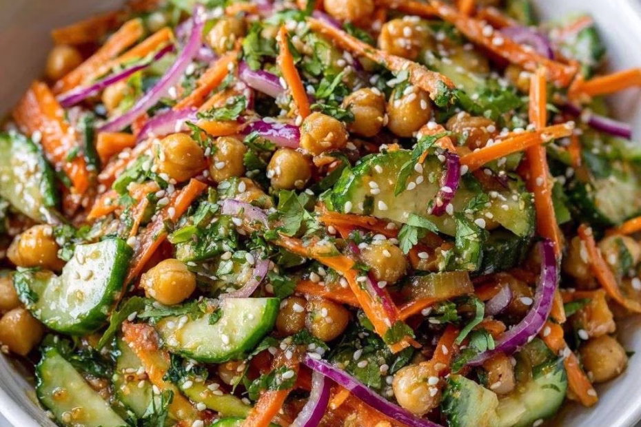 Asian Cucumber and Chickpea Slaw with Sesame Dressing Recipe