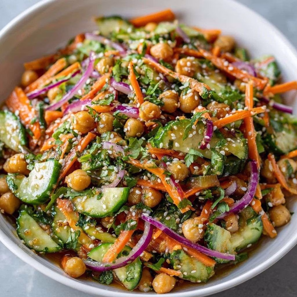 Asian Cucumber and Chickpea Slaw with Sesame Dressing Recipe