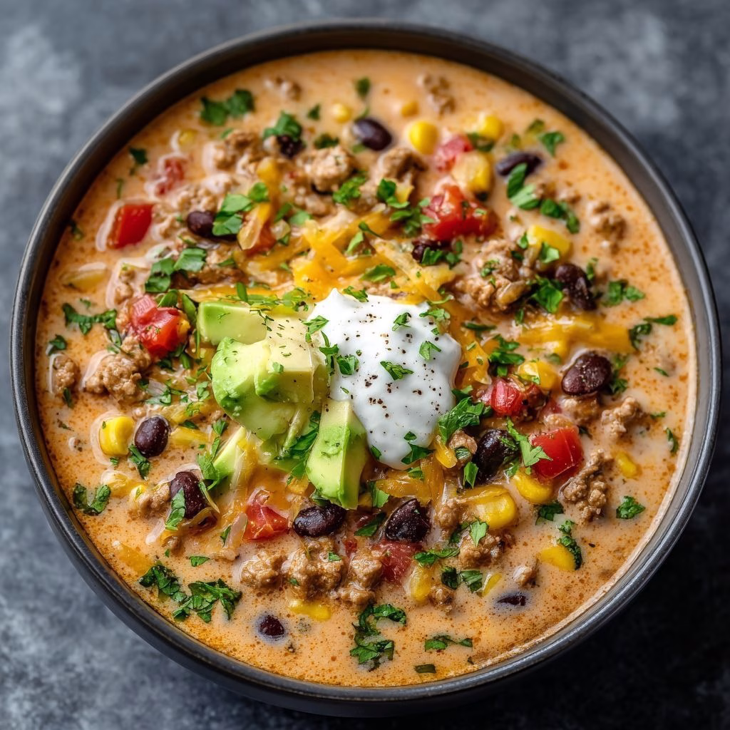 Cheesy Rice and Black Bean Enchilada Soup Recipe