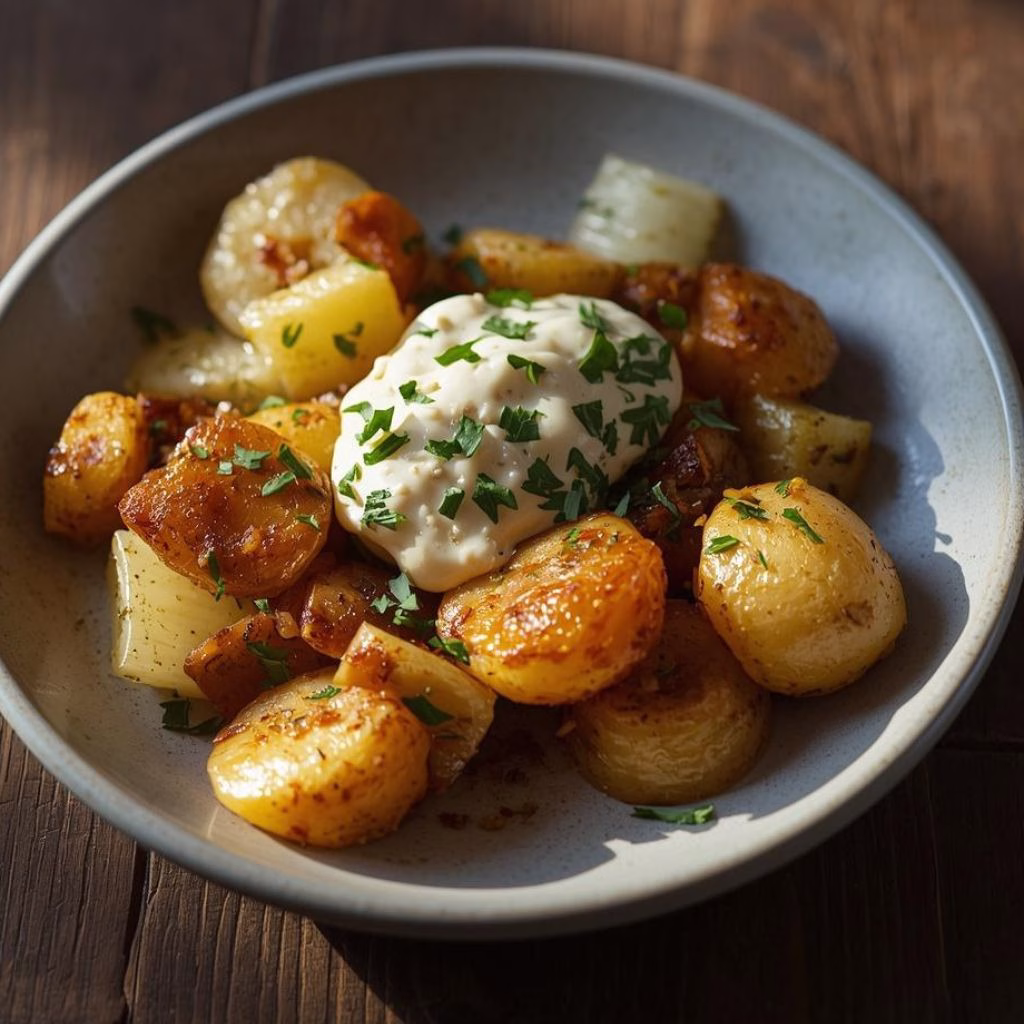 Caramelised Fennel & Potatoes with Tahini Cream Recipe