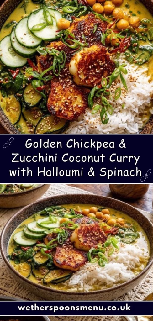 Golden Chickpea & Zucchini Coconut Curry with Halloumi Recipe