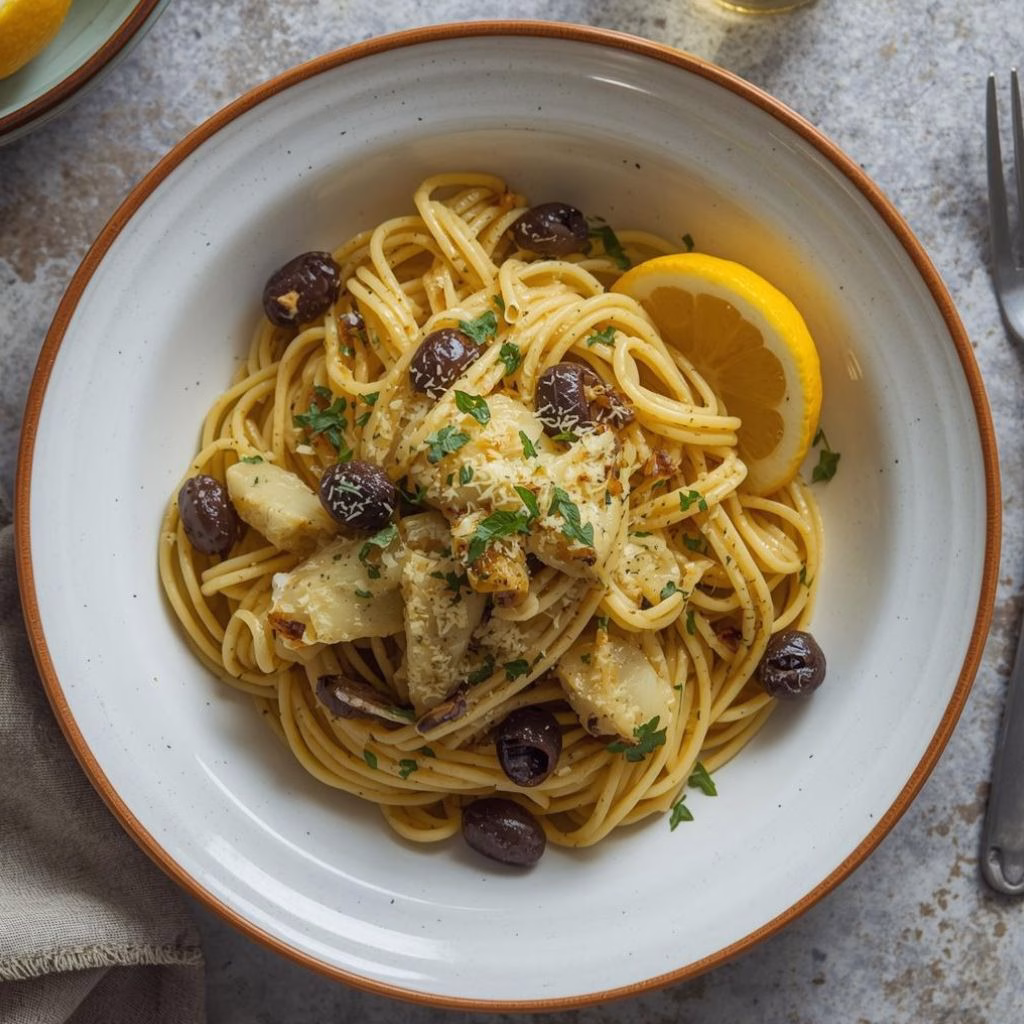 Lemony Roasted Artichoke and Olive Pasta Recipe
