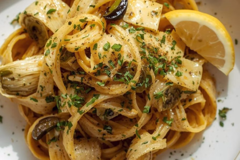 Lemony Roasted Artichoke and Olive Pasta Recipe