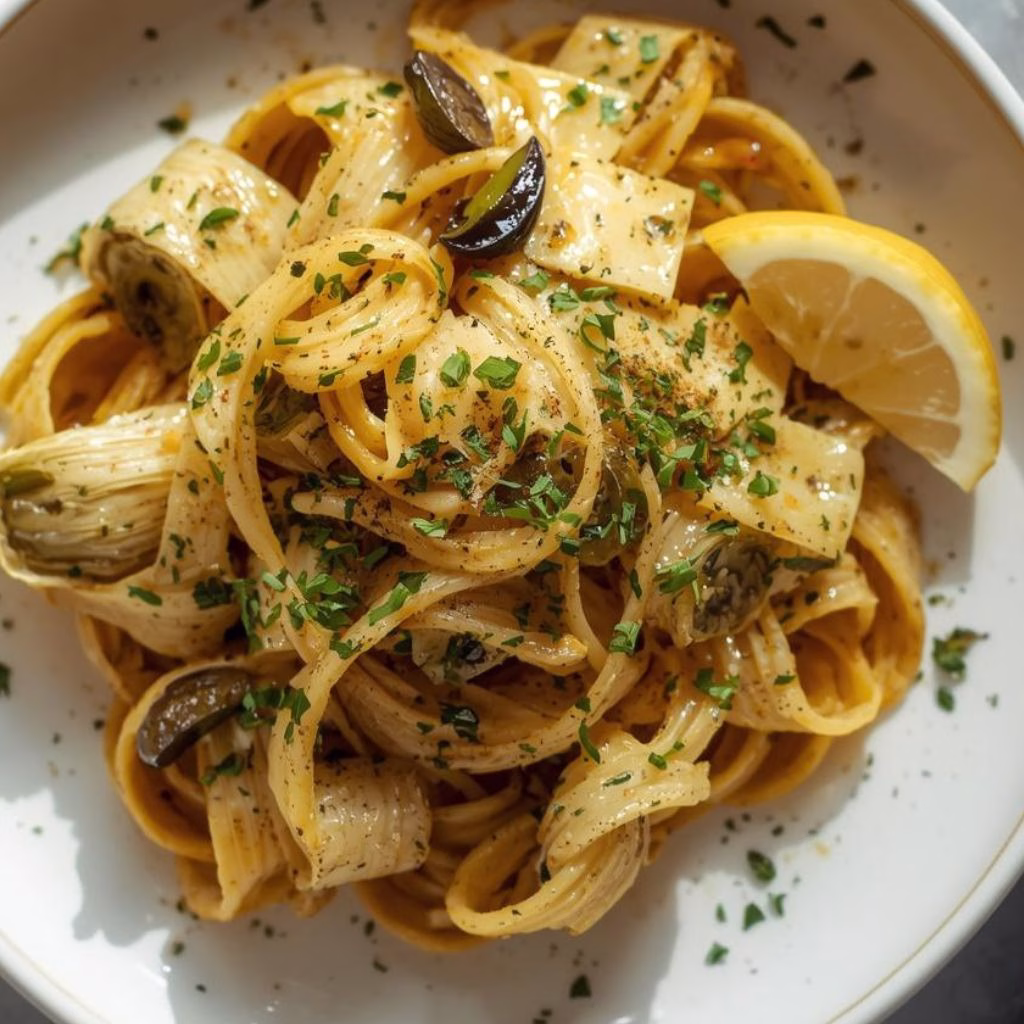 Lemony Roasted Artichoke and Olive Pasta Recipe