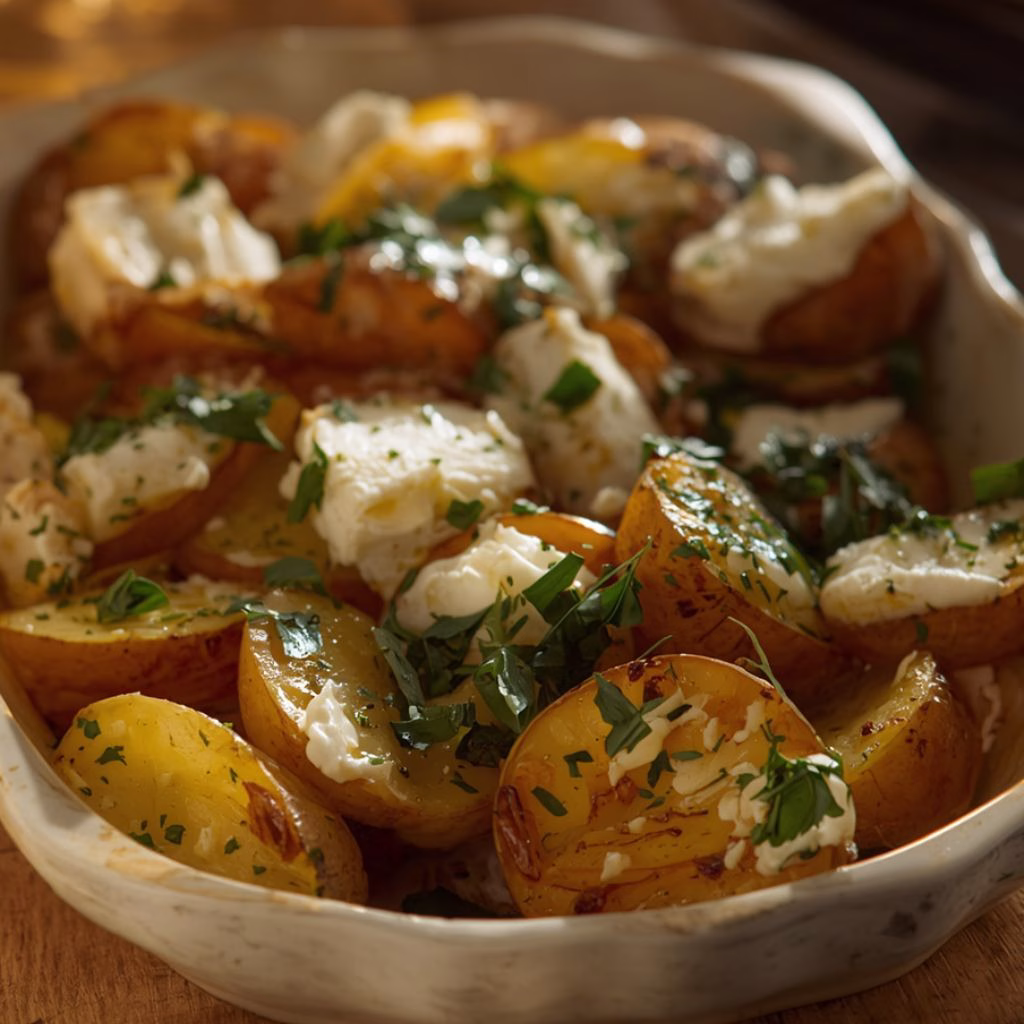 Roasted Potatoes with Baked Feta and Garlic Recipe