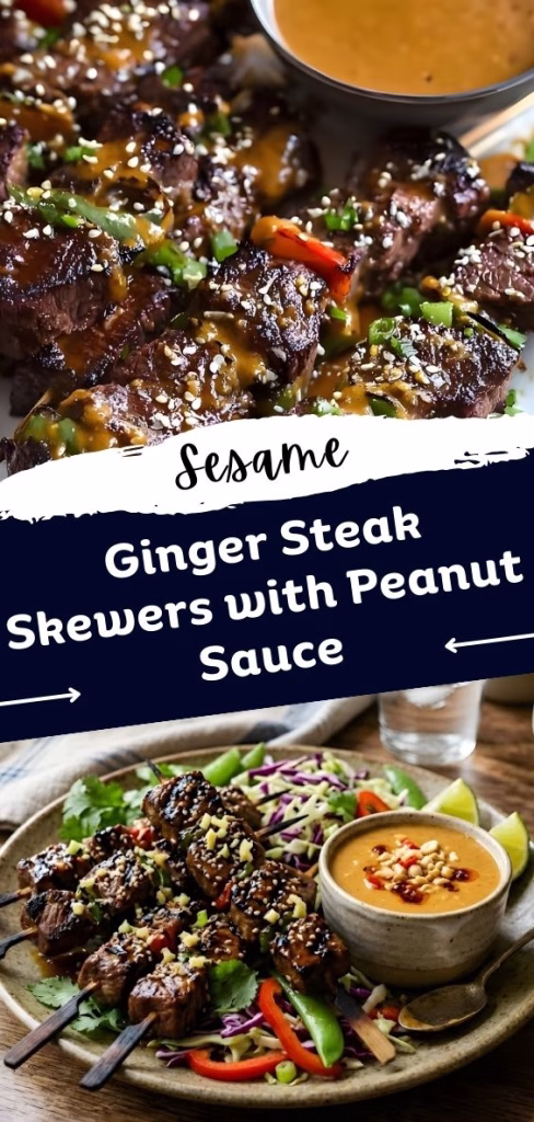 Sesame Ginger Steak Skewers with Peanut Sauce Recipe