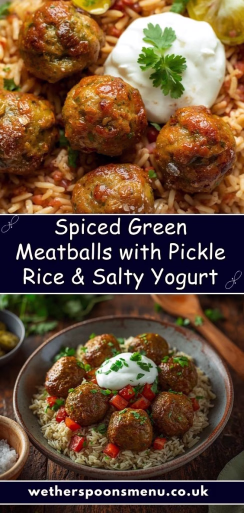 Spiced Green Meatballs with Pickle Rice & Yogurt Recipe