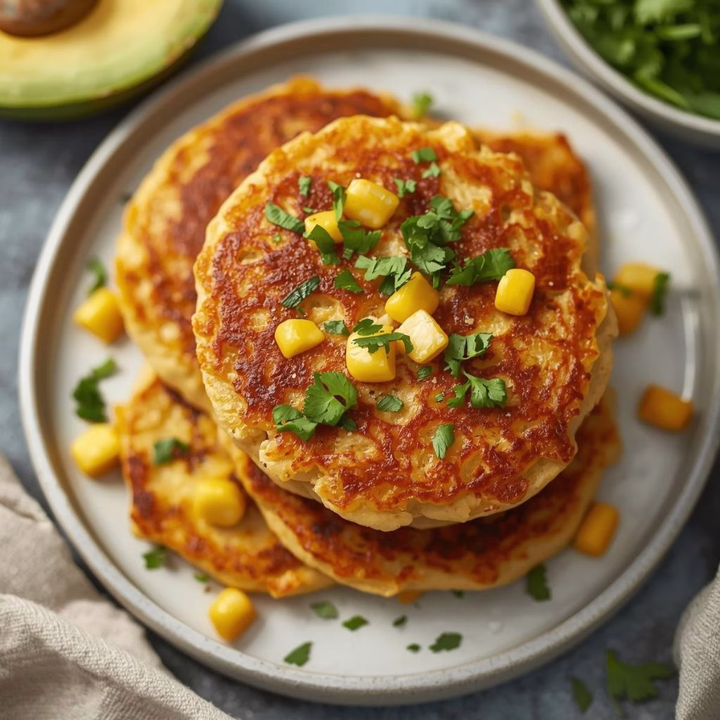 Vegan Kimchi Cheese & Sweet Corn Pancakes Recipe