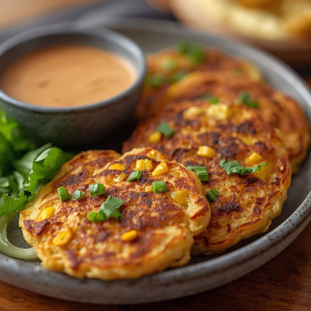 Vegan Kimchi Cheese & Sweet Corn Pancakes Recipe