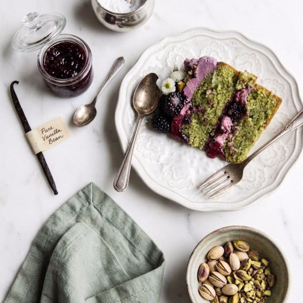 Pistachio and Blackberry Olive Oil Cake Recipe
