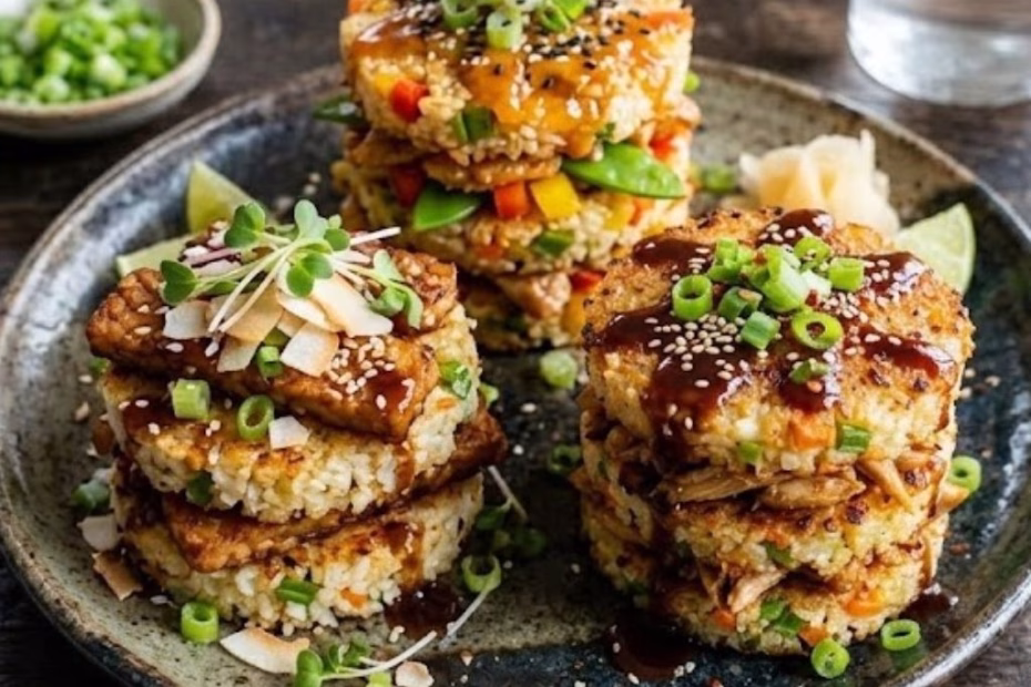 Crispy Teriyaki Cauliflower Rice Stacks