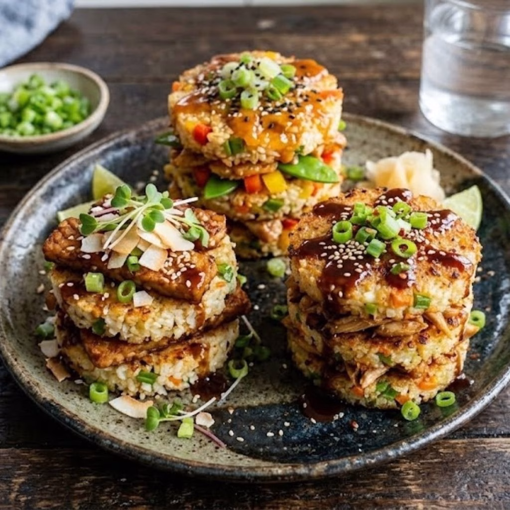 Crispy Teriyaki Cauliflower Rice Stacks