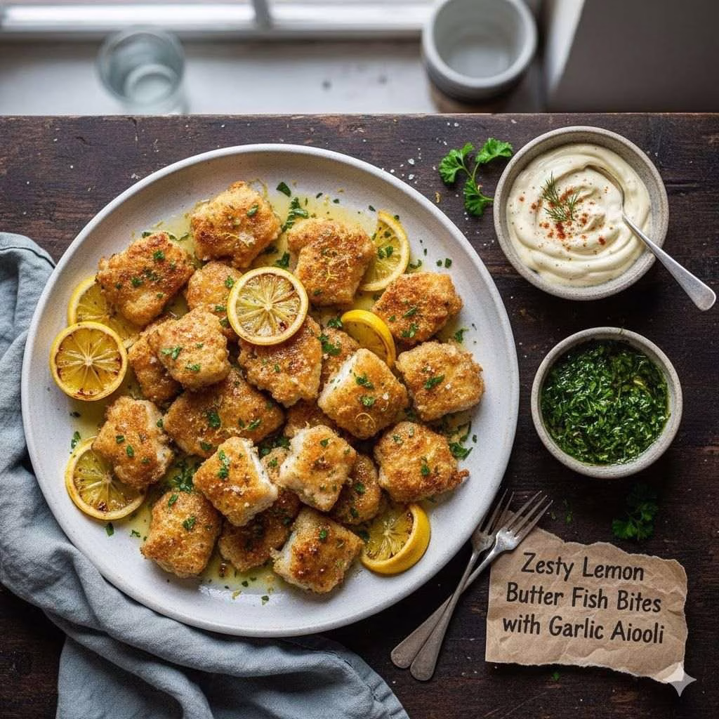 Lemon Butter Fish Bites with Garlic Aioli