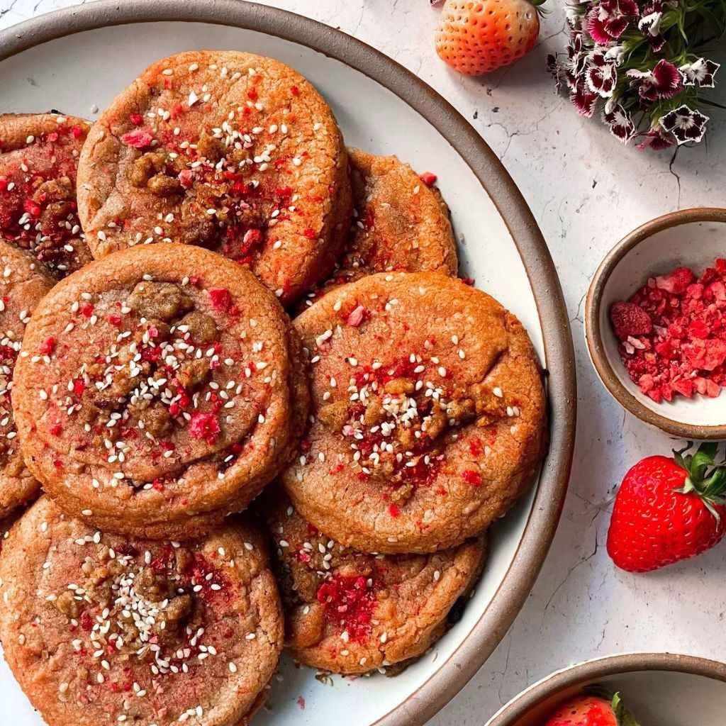 Strawberry Tahini Streusel Cookies