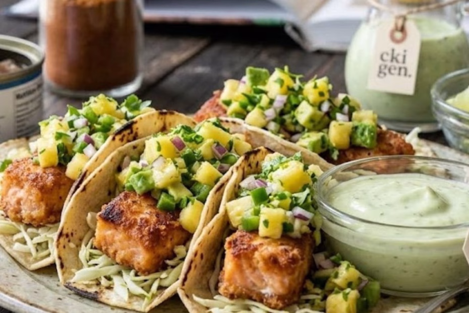 Crispy Salmon Tacos with Pineapple Avocado Salsa Recipe 