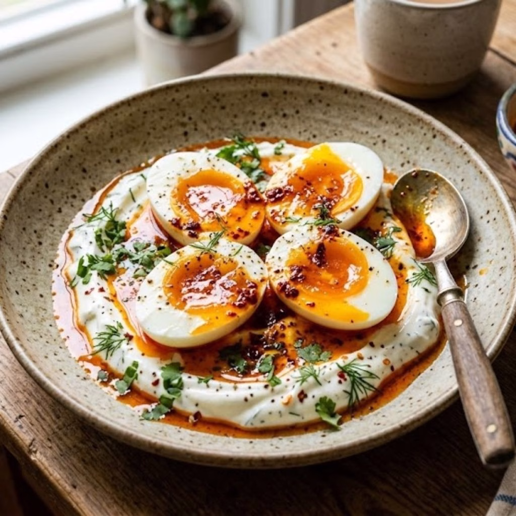 Jammy Eggs with Chili Butter and Garlic Yogurt Recipe