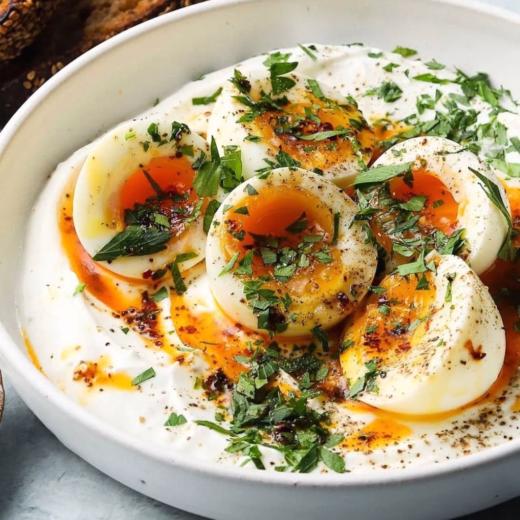 Jammy Eggs with Chili Butter and Garlic Yogurt Recipe