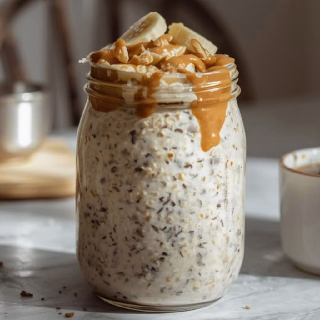 High Protein Peanut Butter Banana Overnight Oats Recipe