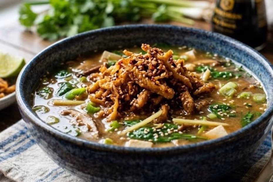 Ginger Miso Brothy Soup with Crispy Shredded Sesame Tofu Recipe