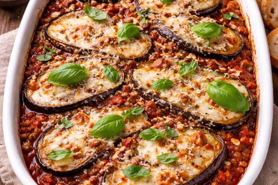 Easy Aubergine Lentil Parmigiana Recipe