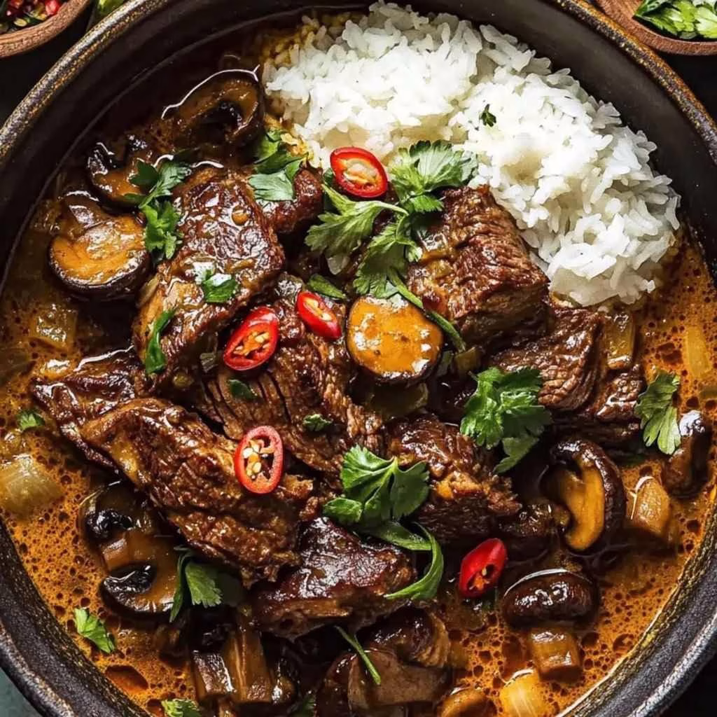 Lemongrass Coconut Braised Beef with Mushrooms Recipe