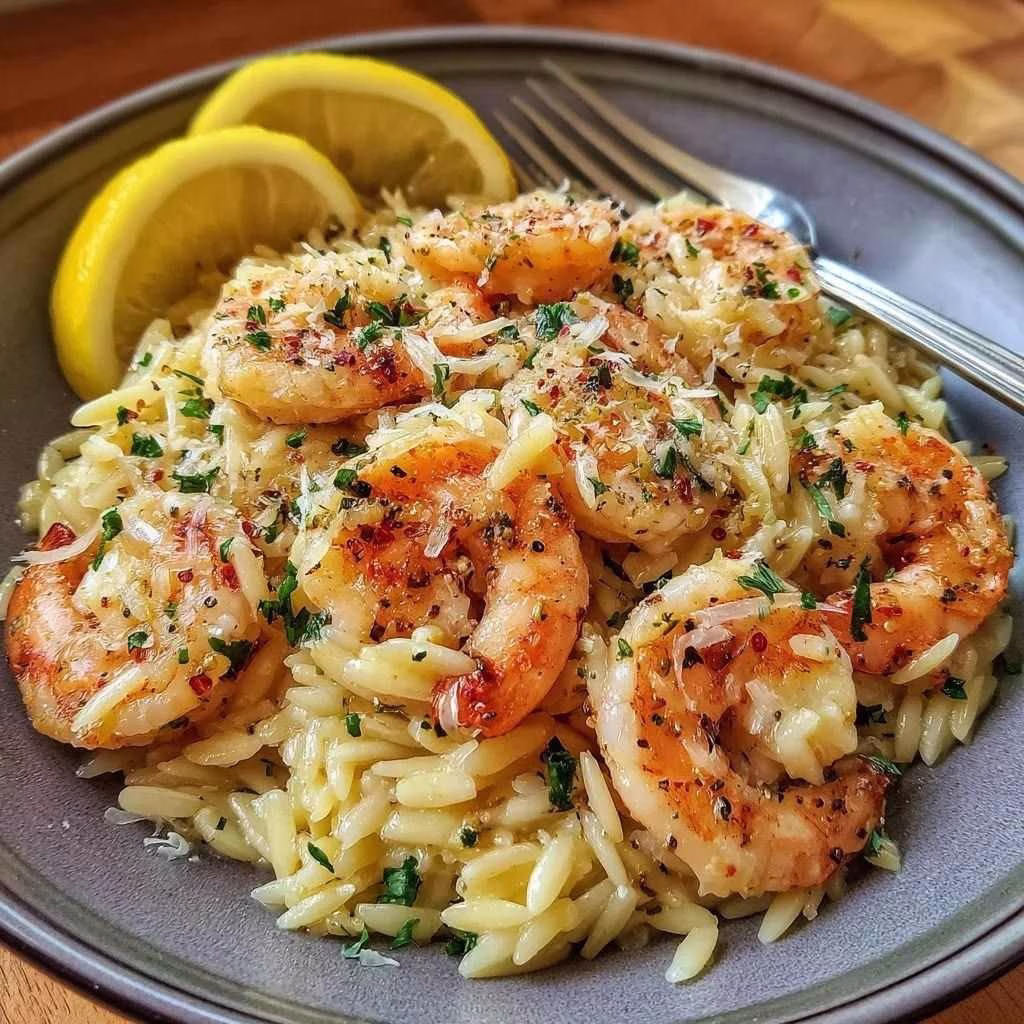 Lemon Garlic Shrimp with Spinach Orzo Recipe