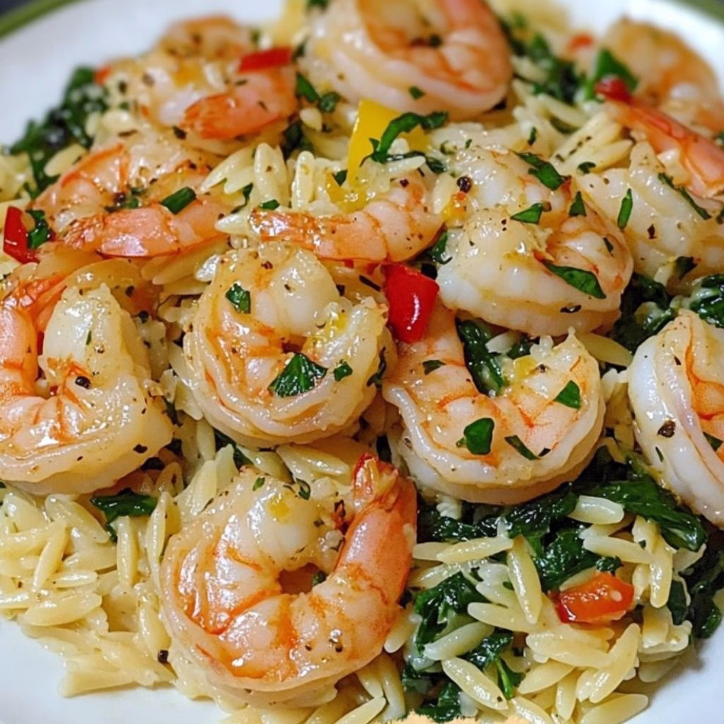 Lemon Garlic Shrimp with Spinach Orzo Recipe