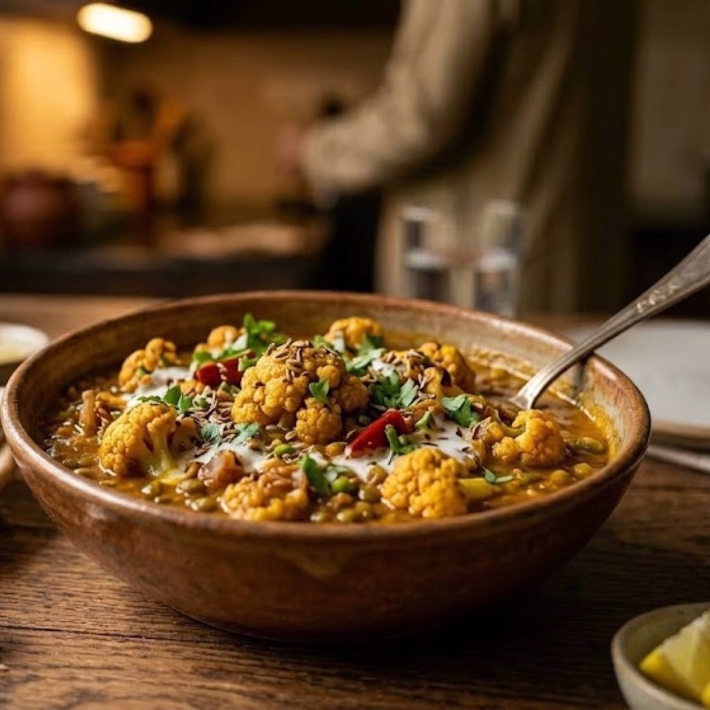 Spiced Coconut Tomato Cauliflower with Lentils Recipe