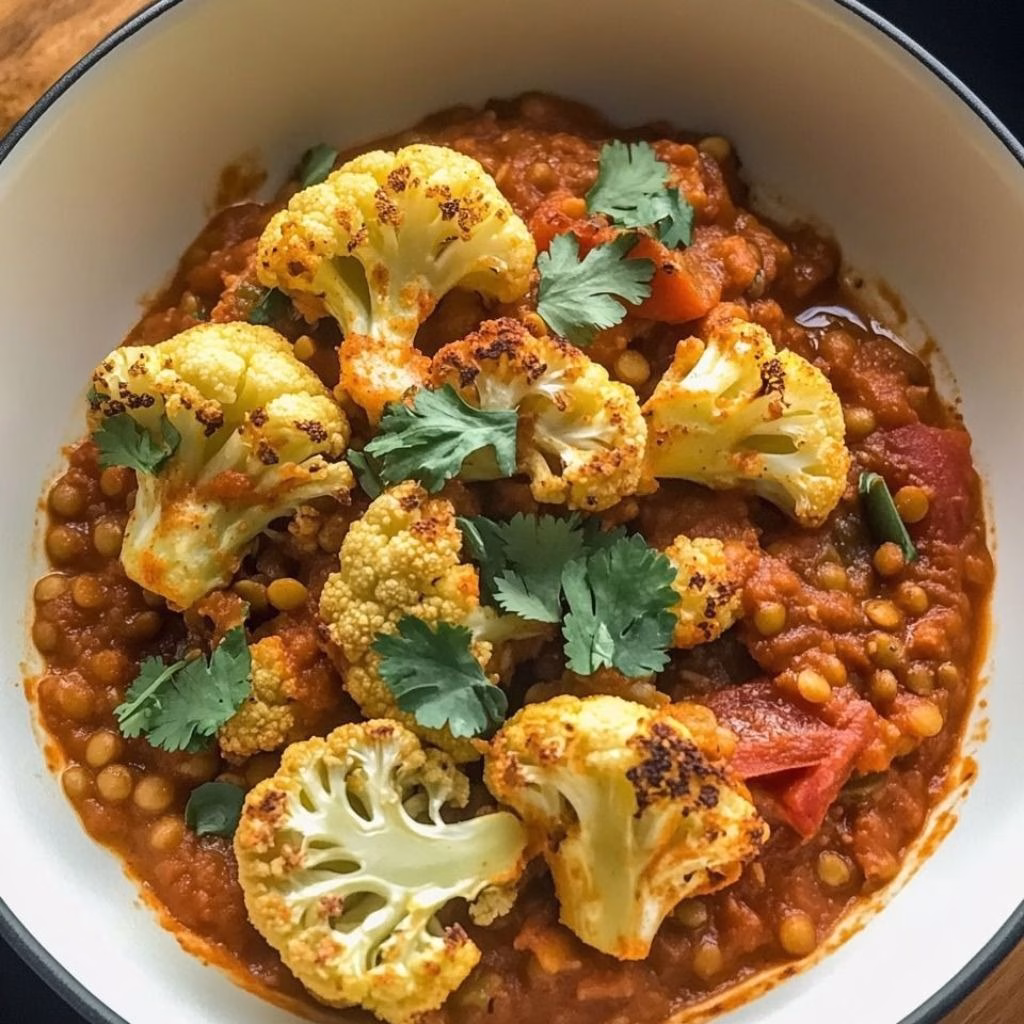 Spiced Coconut Tomato Cauliflower with Lentils Recipe