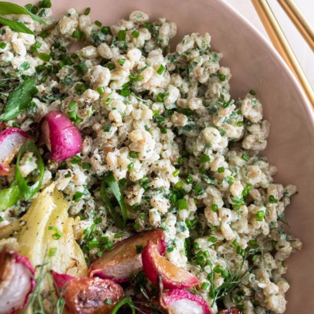 Spring Farro Bowl with Herb Yogurt Sauce Recipe
