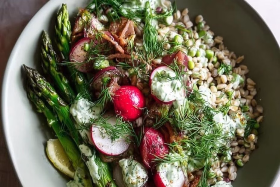 Spring Farro Bowl with Herb Yogurt Sauce Recipe
