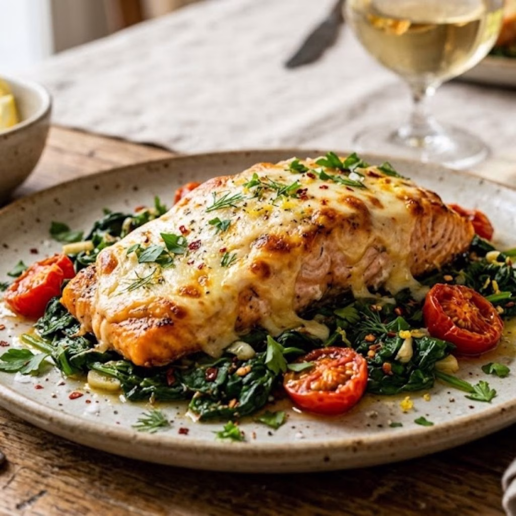 Baked Salmon with Spinach and Mozzarella Bliss Recipe