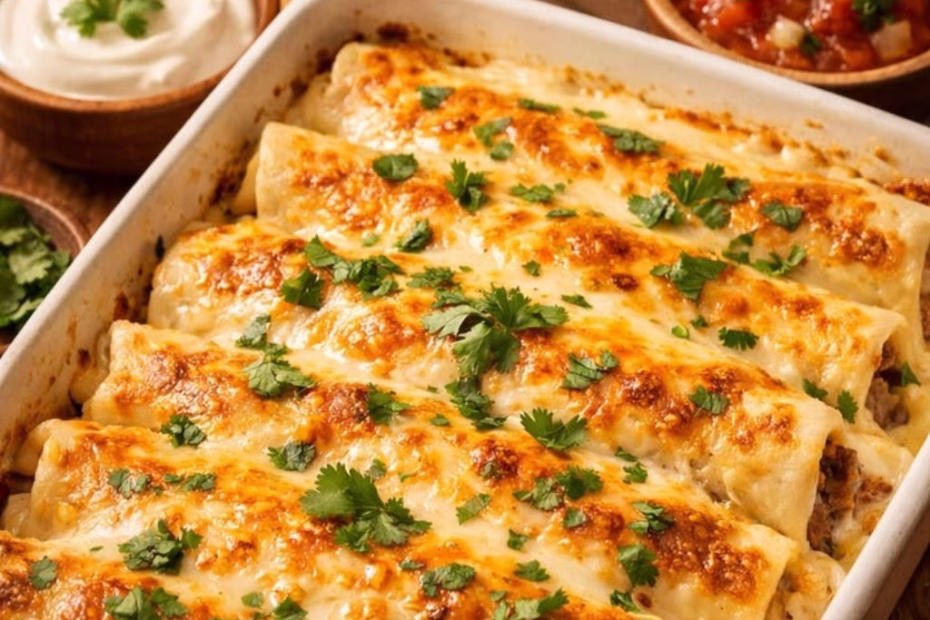 Cheesy Beef Enchiladas with Creamy White Sauce Recipe