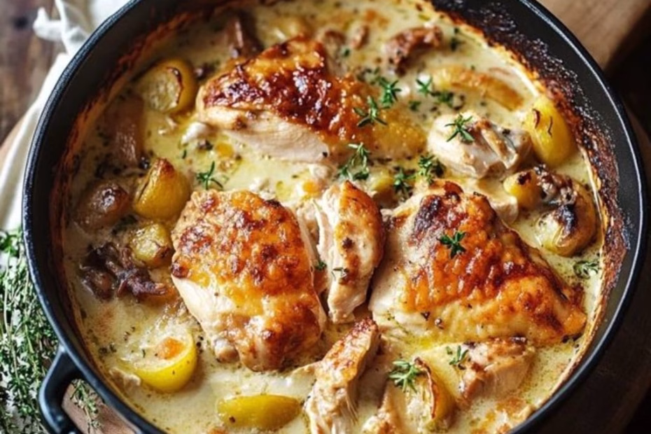 Creamy French Chicken Casserole à la Normande Recipe