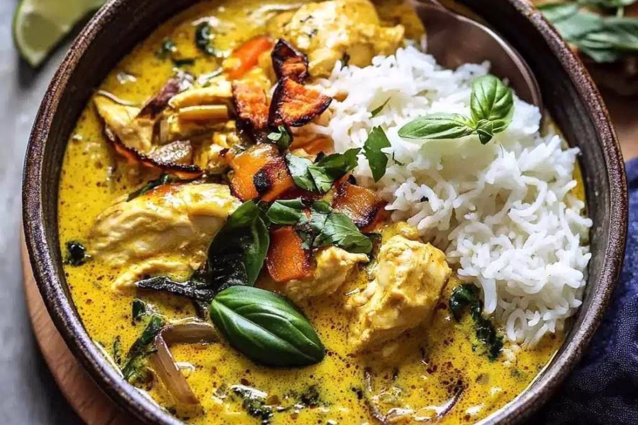 Crockpot Coconut Chicken Curry with Crispy Shallot Basil Oil Recipe