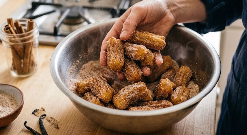 Air Fryer Churro Bites with Chocolate Dipping Sauce Recipe