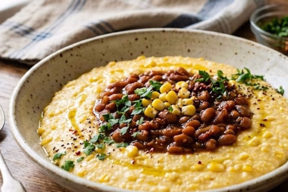 Sweet Corn Polenta with Baked Beans Recipe