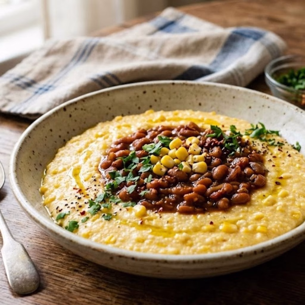 Sweet Corn Polenta with Baked Beans Recipe