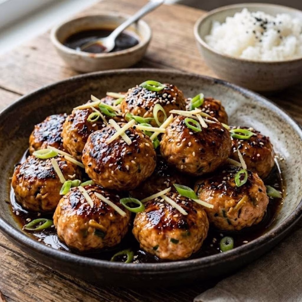 Gingery Salmon Meatballs with Soy Glaze Recipe