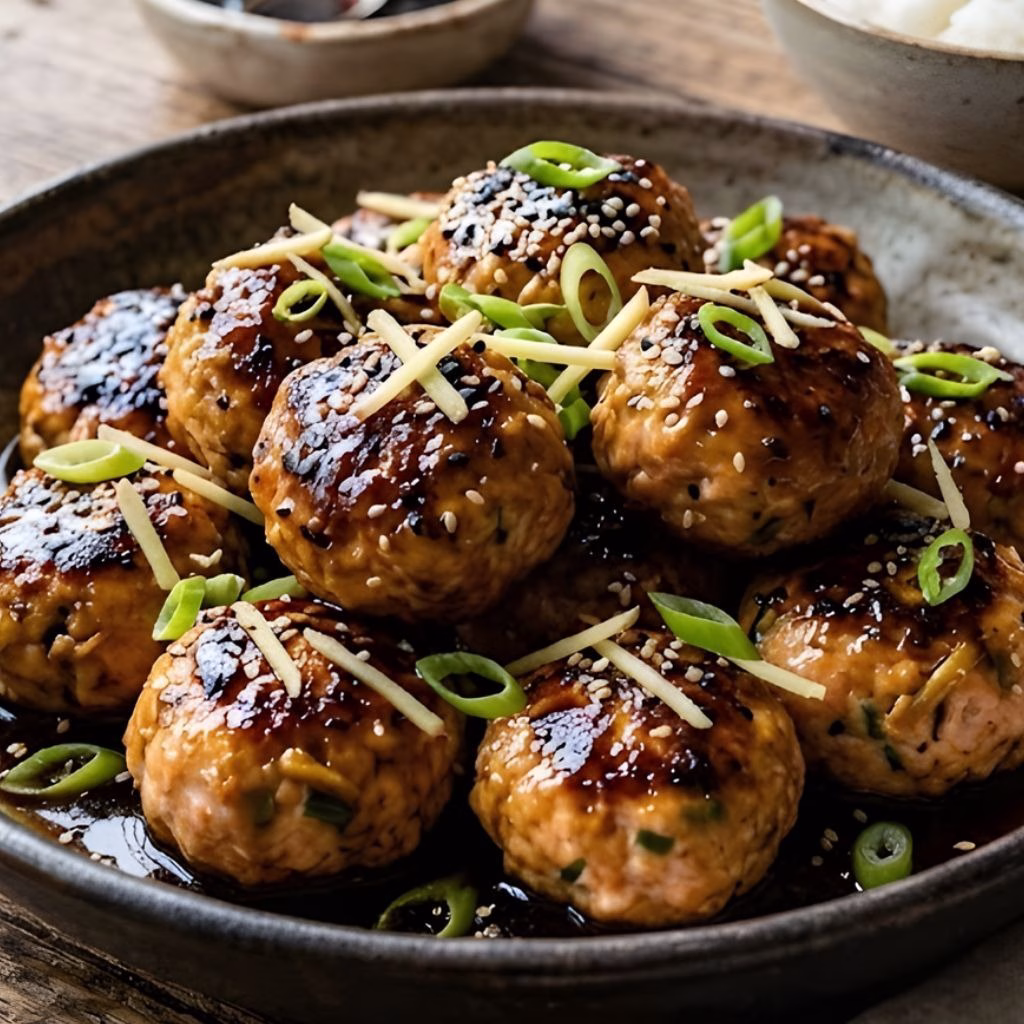 Gingery Salmon Meatballs with Soy Glaze Recipe