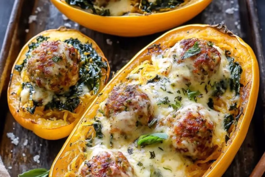 Pumpkin Spaghetti Squash Boats with Meatballs Recipe